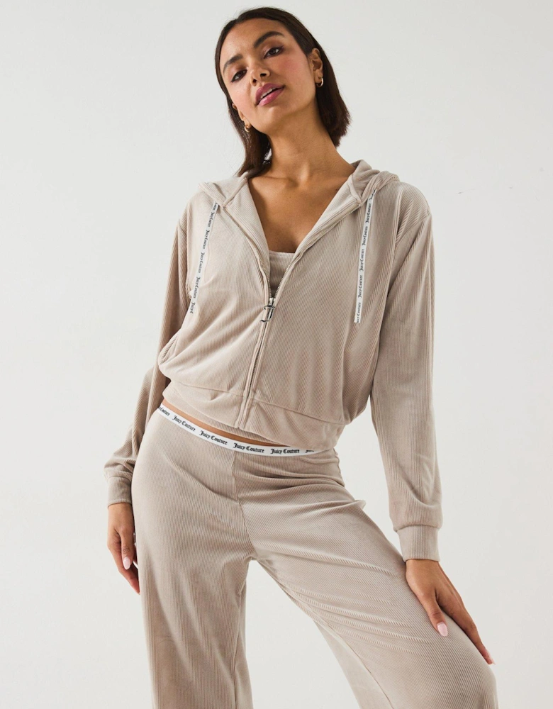 Liv Rib Velour Lounge Hoodie - Beige