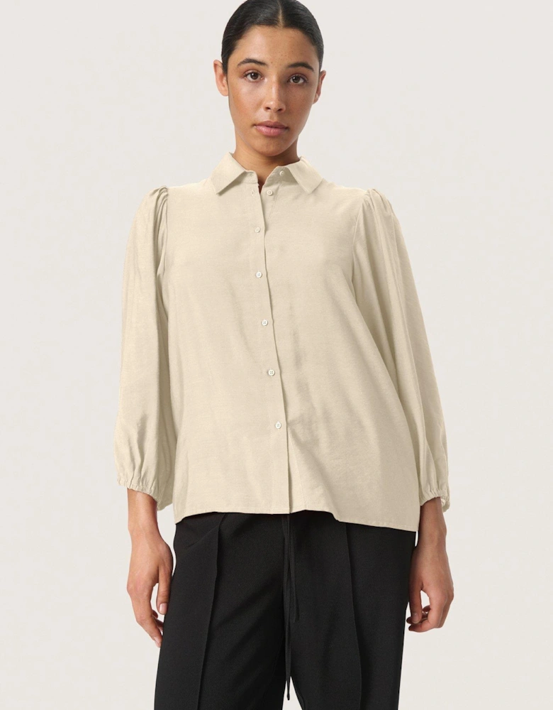 Leodora Cropped Sleeve Button Shirt - Cream