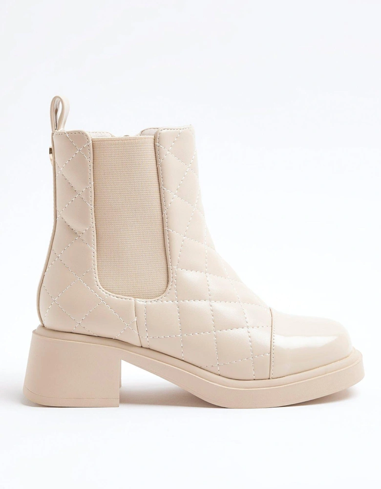 Older Girl Quilted Square Heel Boots - Cream