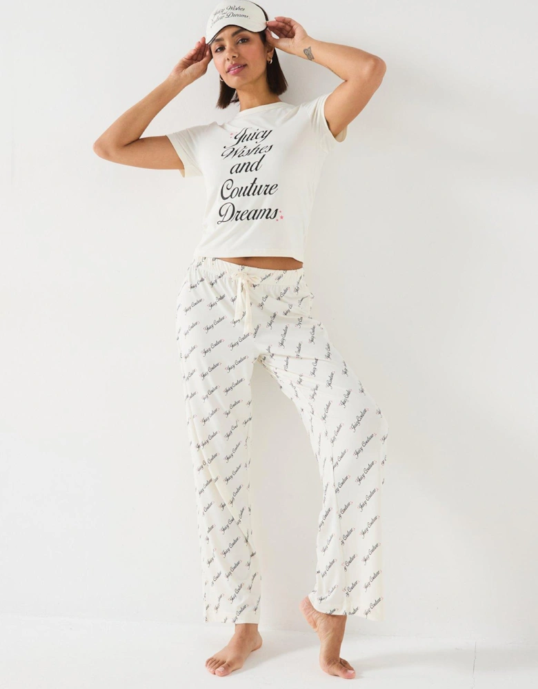 Juicy Wishes Short sleeve Pyjama Set With Eye Mask - Off White