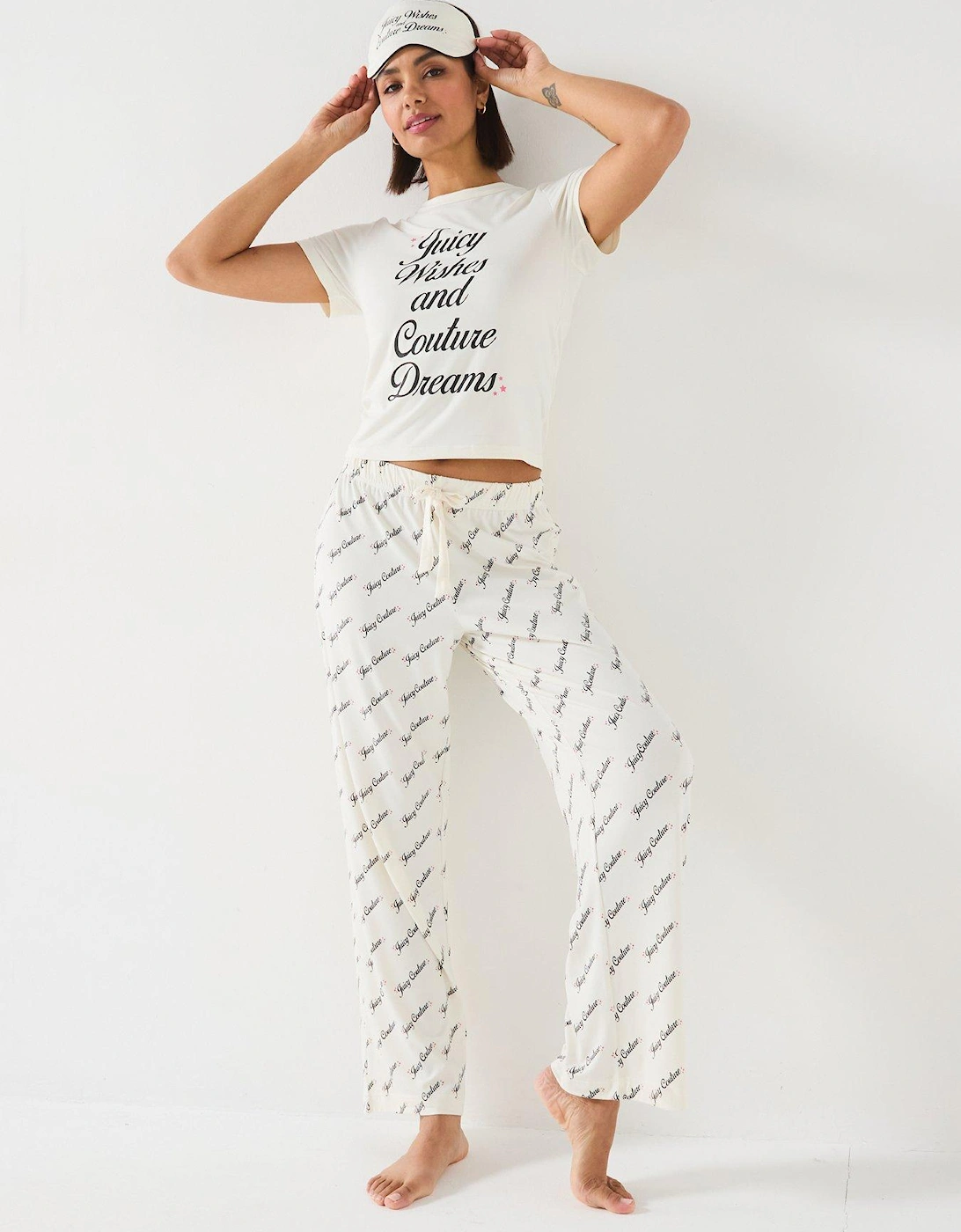 Juicy Wishes Short sleeve Pyjama Set With Eye Mask - Off White, 7 of 6