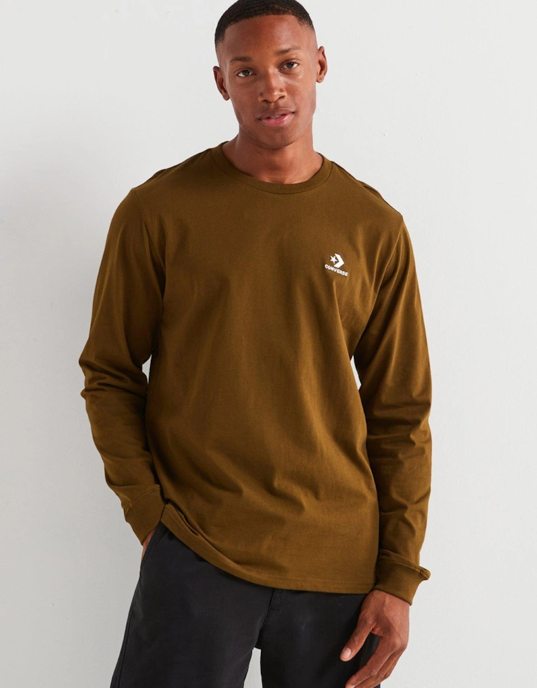 Standard Fit Left Chest Star Chev Emb Long Sleeve T-Shirt - Khaki
