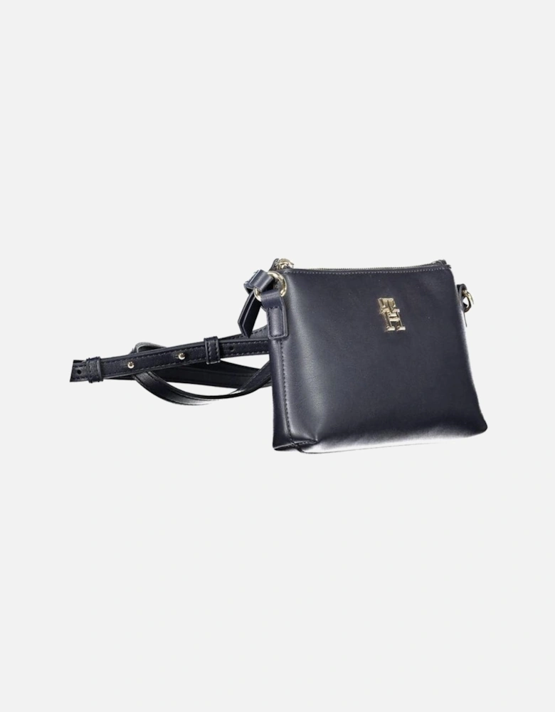 Black Shoulder Bag with Adjustable Strap and Zip Closure. Women - Blue