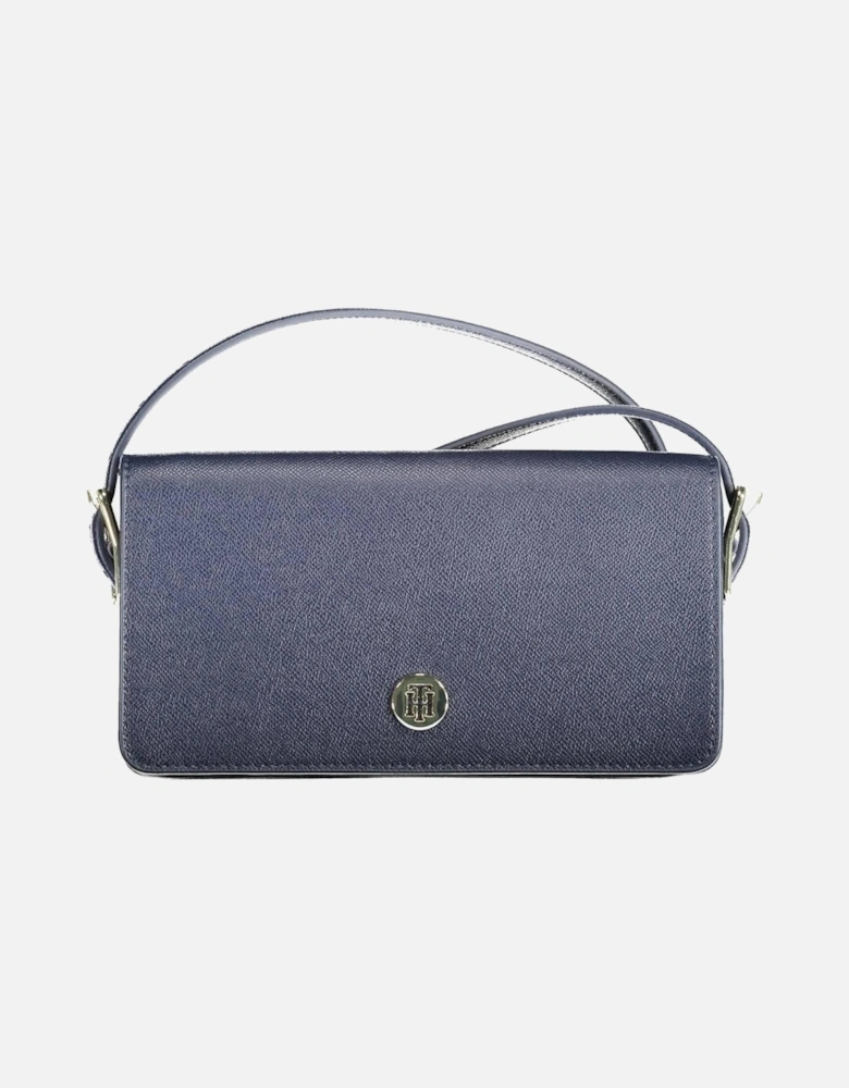 Blue Adjustable Shoulder Bag with Snap Closure and Iconic Logo Women