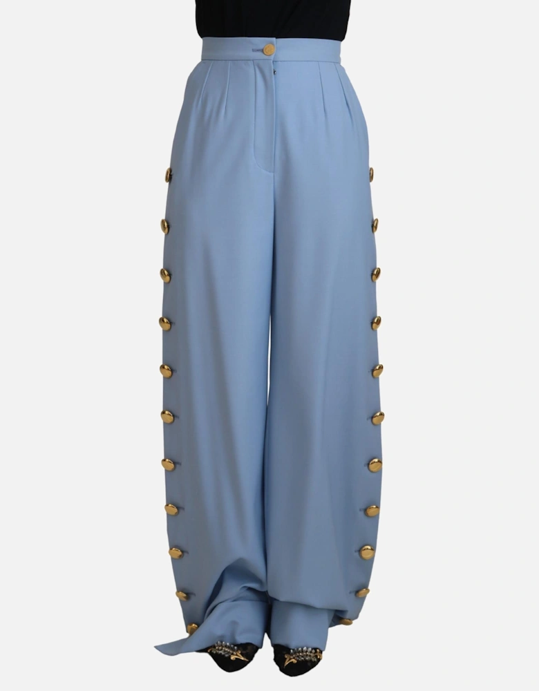 WideLeg Trousers Gold Buttons Women - Light Blue Jeans