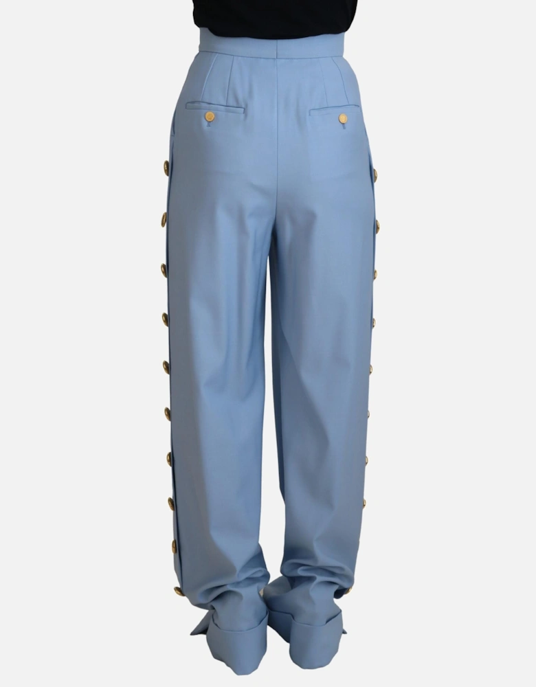 WideLeg Trousers Gold Buttons Women - Light Blue Jeans