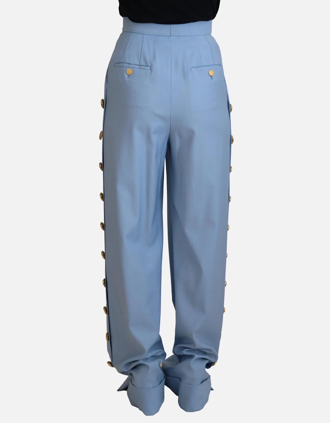 WideLeg Trousers Gold Buttons Women - Light Blue Jeans