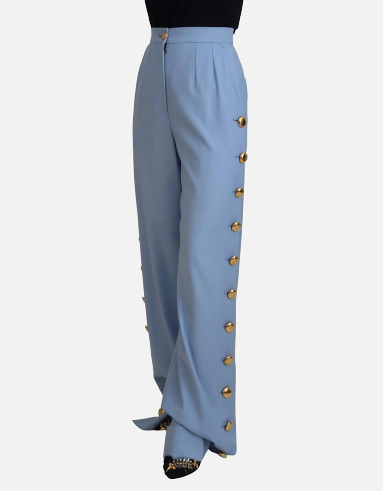 WideLeg Trousers Gold Buttons Women - Light Blue Jeans