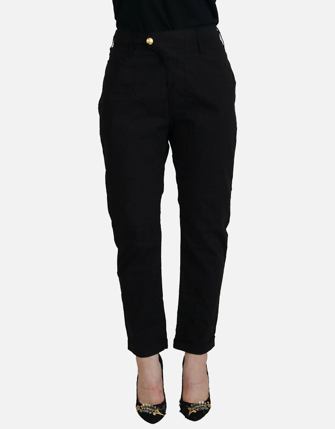 Tapered 100% Cotton Pants with Logo Women - Black Jeans, 6 of 5