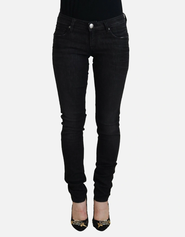 Low Waist Skinny Jeans with Zipper Closure Women - Black Jeans