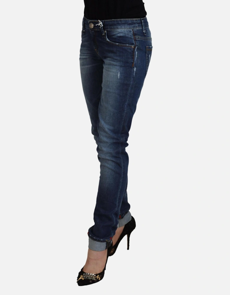 Low Waist Skinny Jeans with Zipper Closure Women - Blue Jeans
