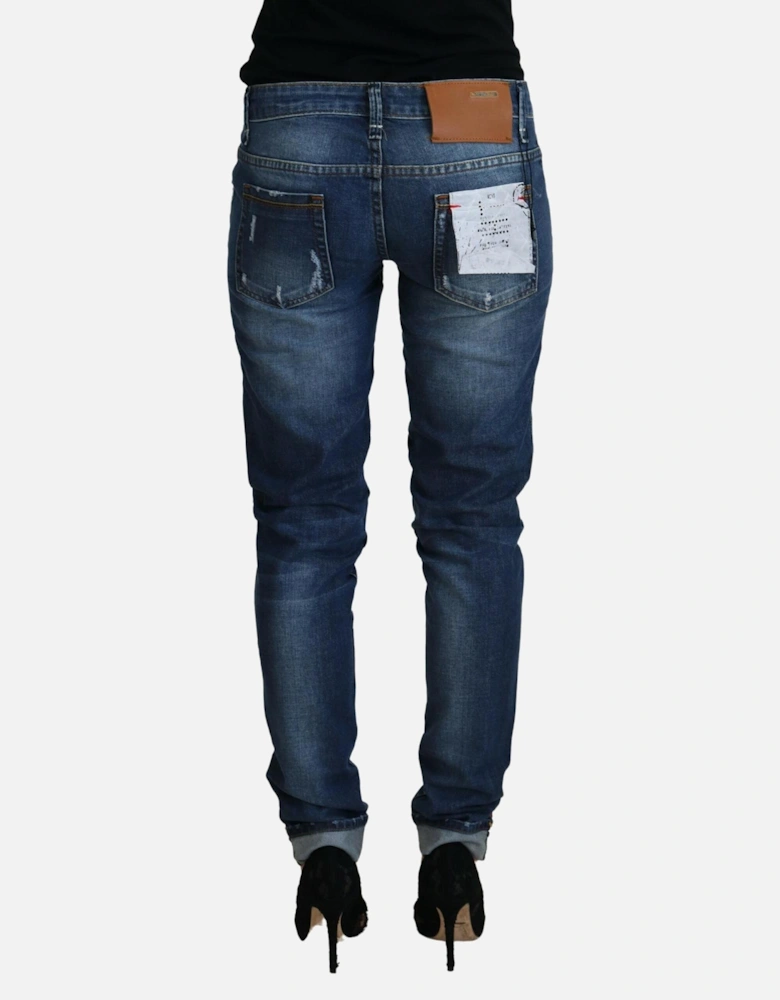 Low Waist Skinny Jeans with Zipper Closure Women - Blue Jeans