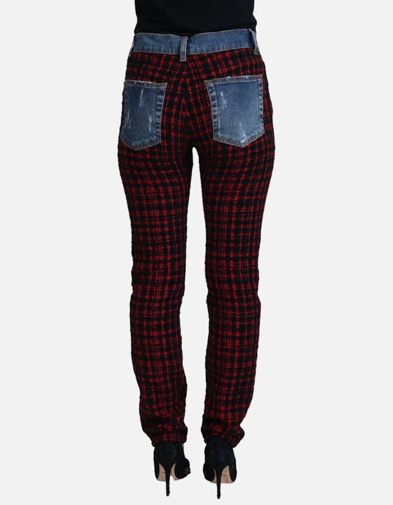 Distressed Denim Jeans Red Black Plaid Women - Blue Jeans