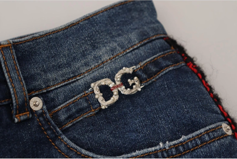 Distressed Denim Jeans Red Black Plaid Women - Blue Jeans