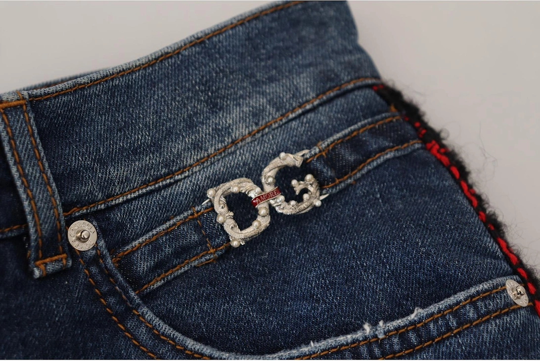 Distressed Denim Jeans Red Black Plaid Women - Blue Jeans