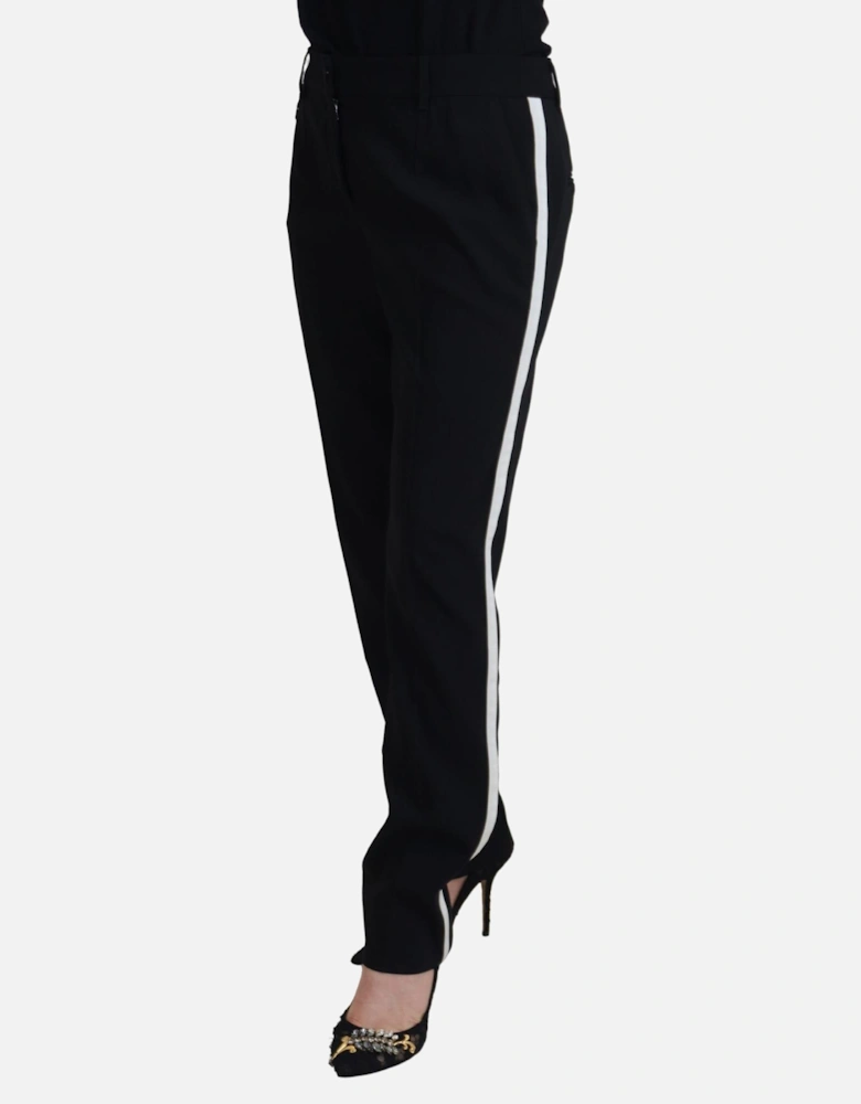 Wool-Silk Blend Pants with Logo Details Women - Black Jeans