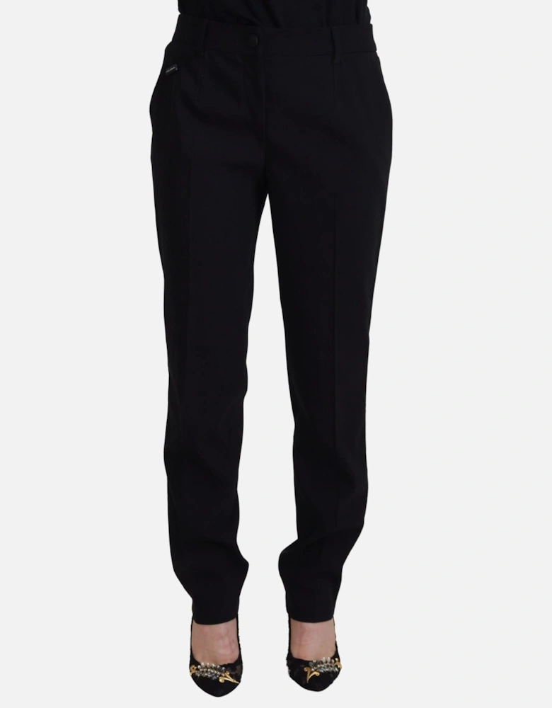 Wool-Silk Blend Pants with Logo Details Women - Black Jeans