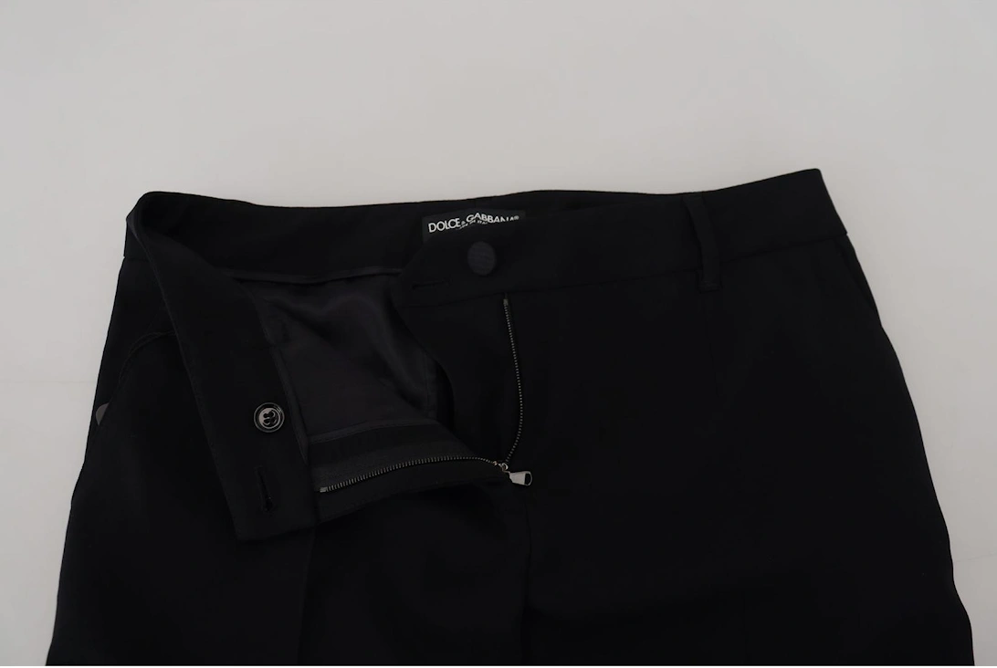 Wool-Silk Blend Pants with Logo Details Women - Black Jeans