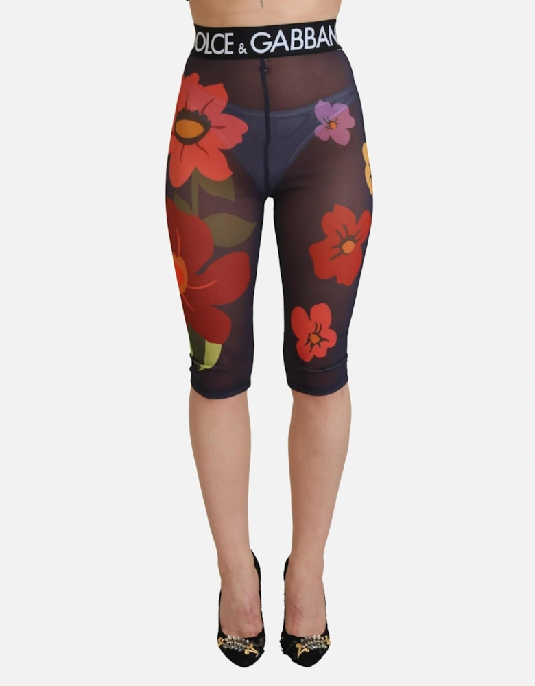 Floral Mesh Leggings Cropped Style Women - Black Jeans