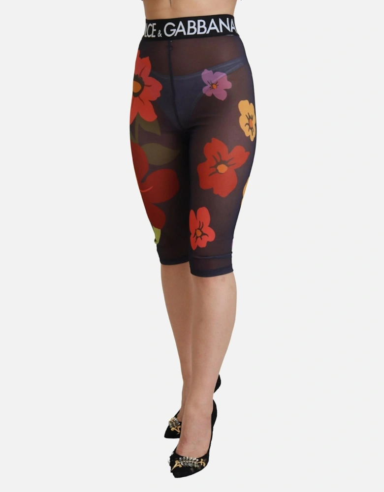 Floral Mesh Leggings Cropped Style Women - Black Jeans