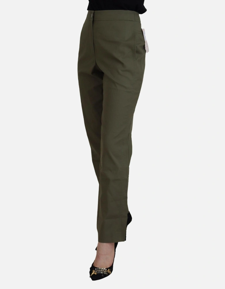 Tapered Cotton-Blend Pants with Logo Details Women - Green Jeans