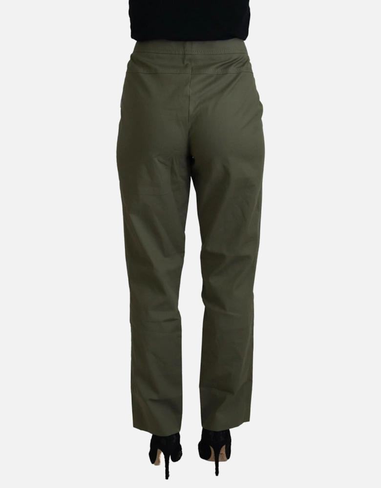Tapered Cotton-Blend Pants with Logo Details Women - Green Jeans