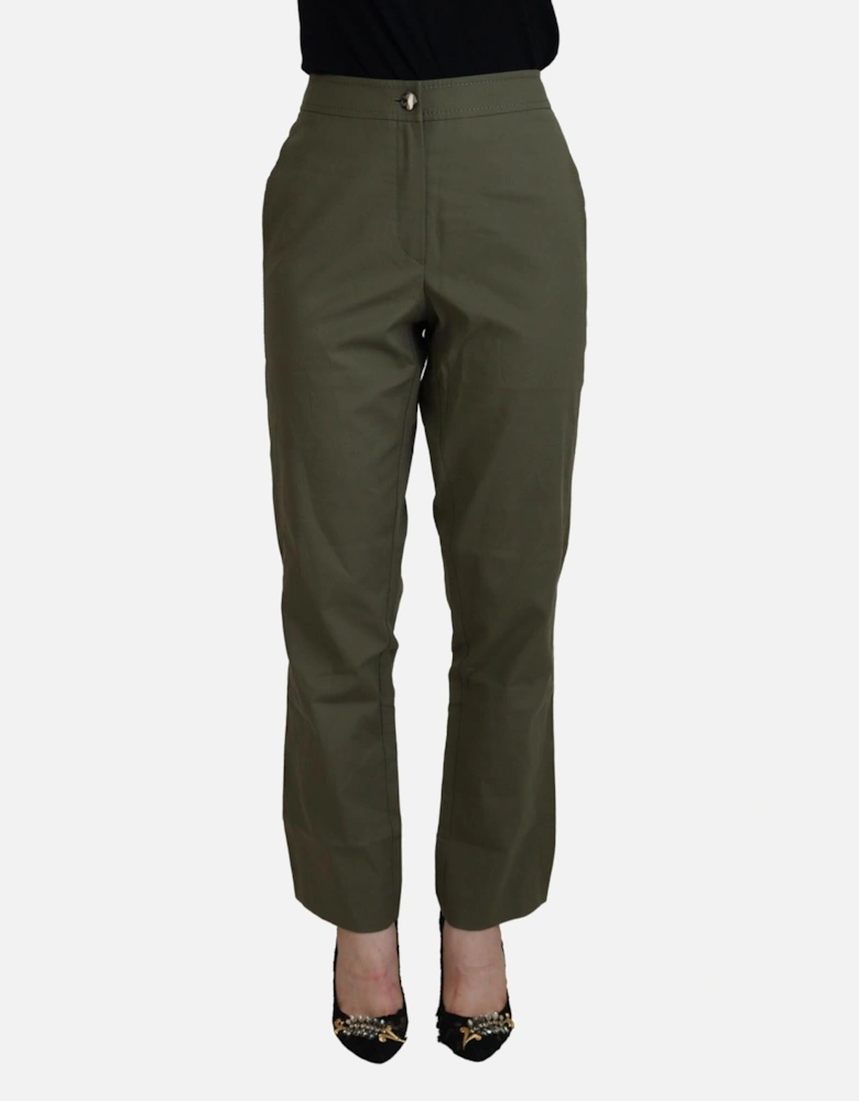 Tapered Cotton-Blend Pants with Logo Details Women - Green Jeans