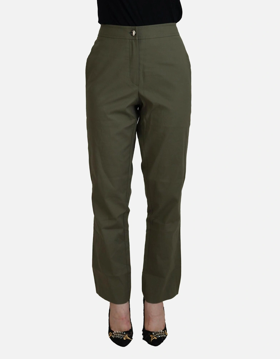 Tapered Cotton-Blend Pants with Logo Details Women - Green Jeans, 6 of 5
