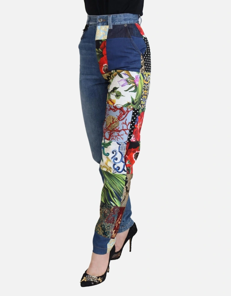 HighWaisted Patchwork Jeans Women - Blue Jeans