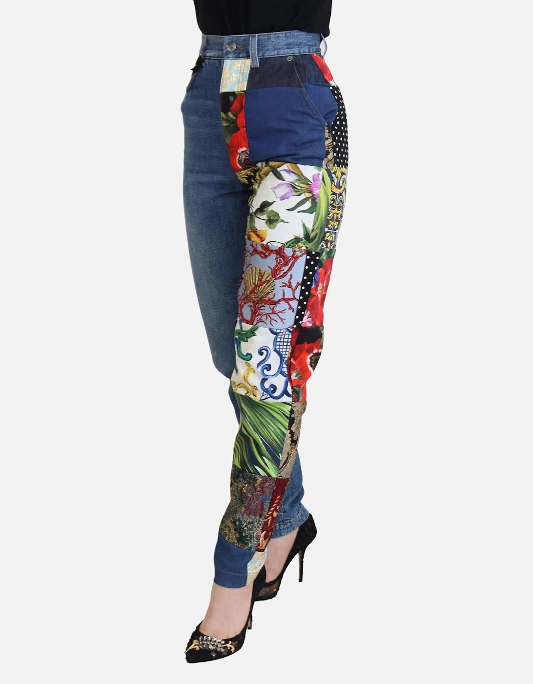 HighWaisted Patchwork Jeans Women - Blue Jeans