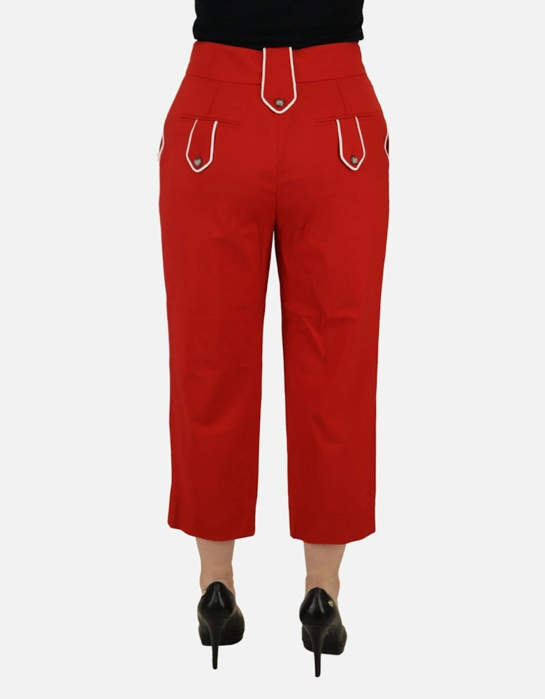 Cropped Pants HighWaisted Button Front Women - Red Jeans