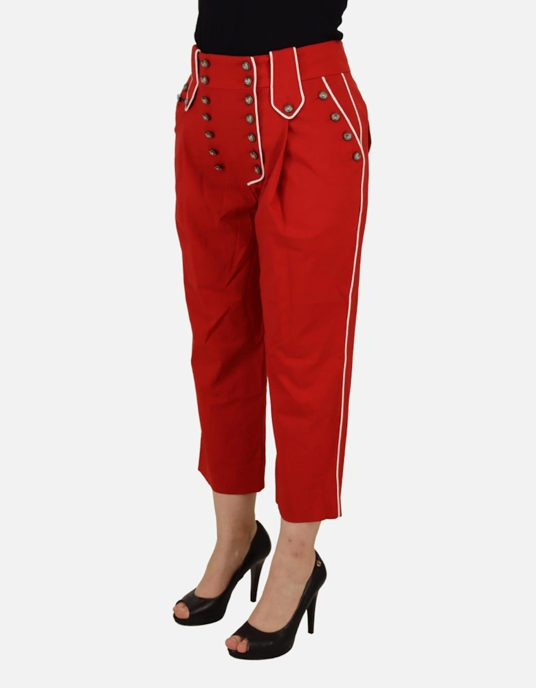 Cropped Pants HighWaisted Button Front Women - Red Jeans