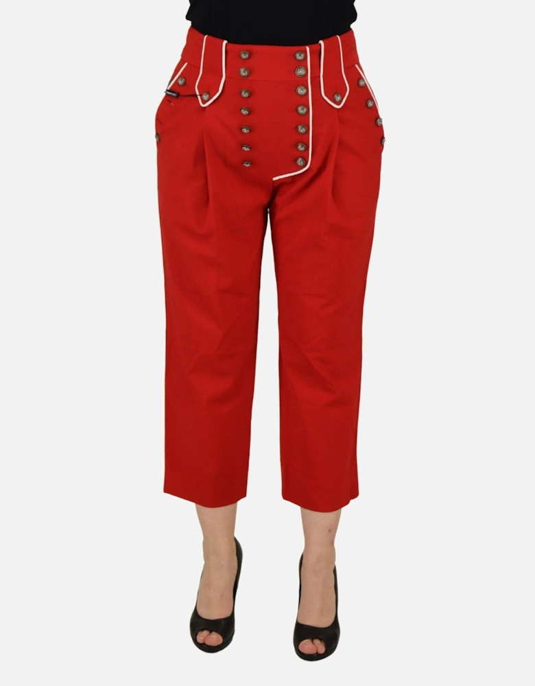Cropped Pants HighWaisted Button Front Women - Red Jeans