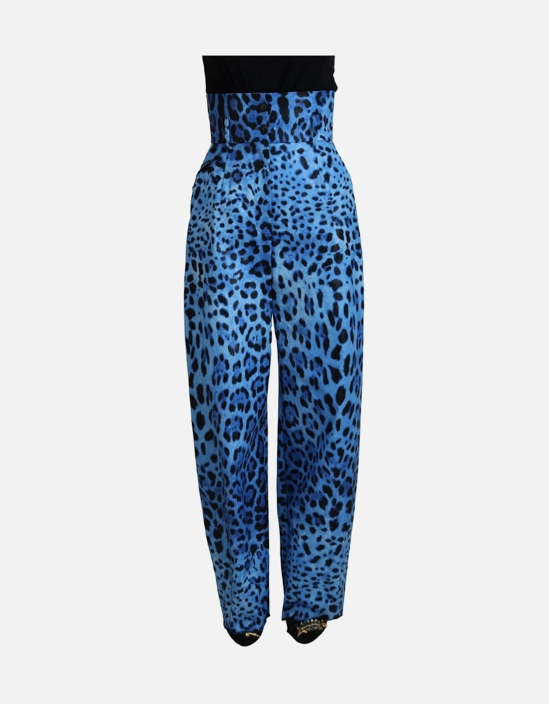 HighWaisted Leopard Print Wide Leg Pants Women - Blue Jeans