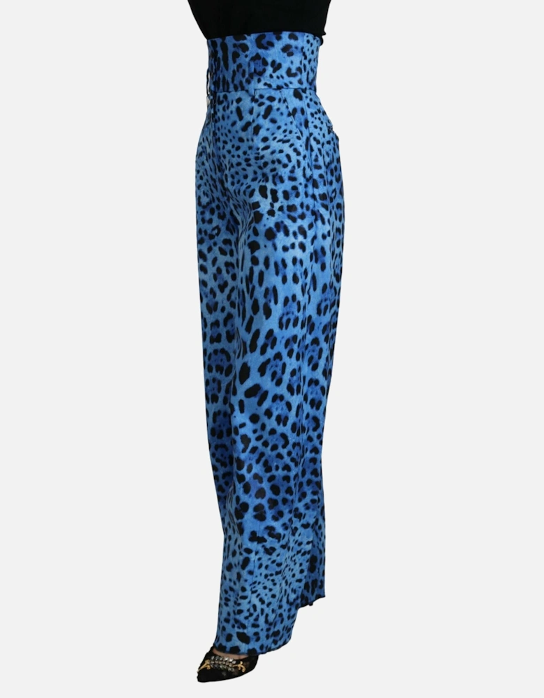 HighWaisted Leopard Print Wide Leg Pants Women - Blue Jeans