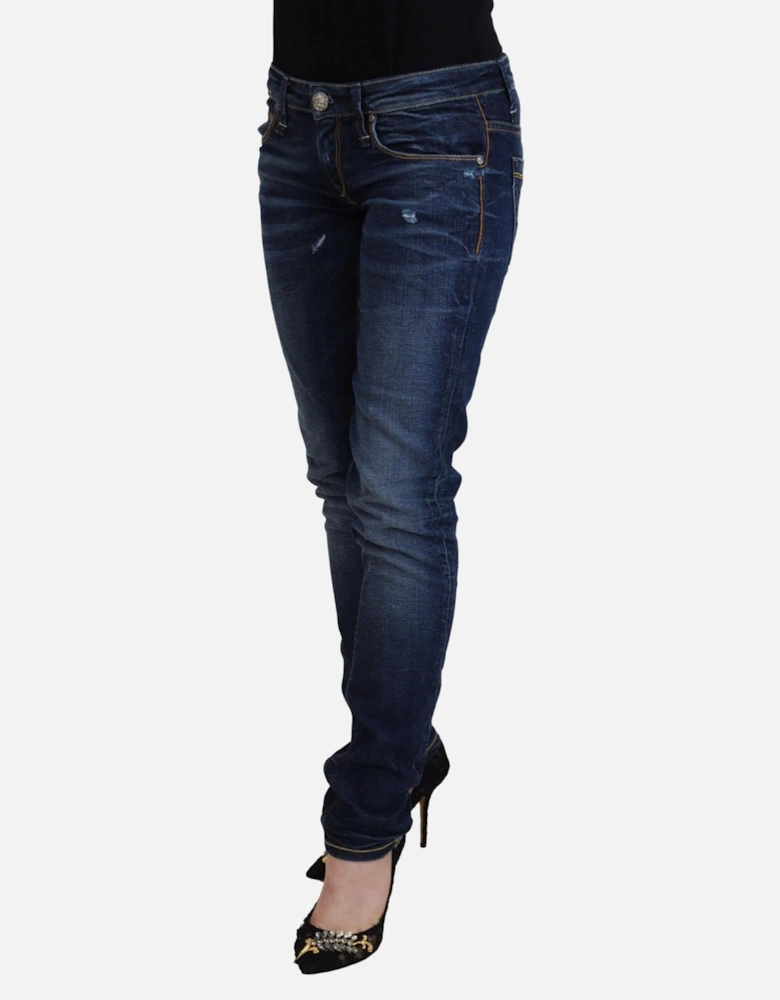 Low Waist Skinny Jeans with Zipper Closure Women - Blue Jeans