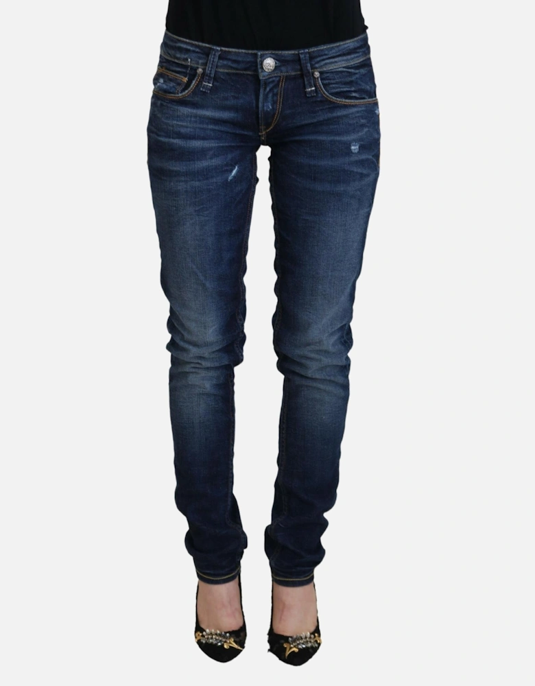 Low Waist Skinny Jeans with Zipper Closure Women - Blue Jeans