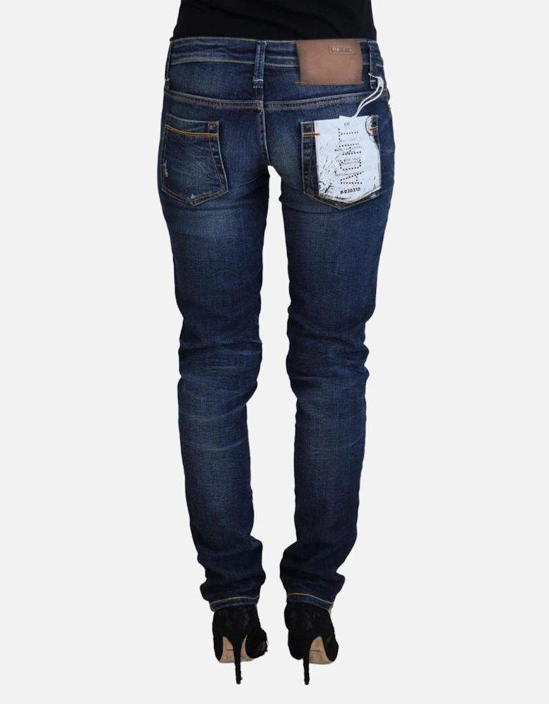 Low Waist Skinny Jeans with Zipper Closure Women - Blue Jeans