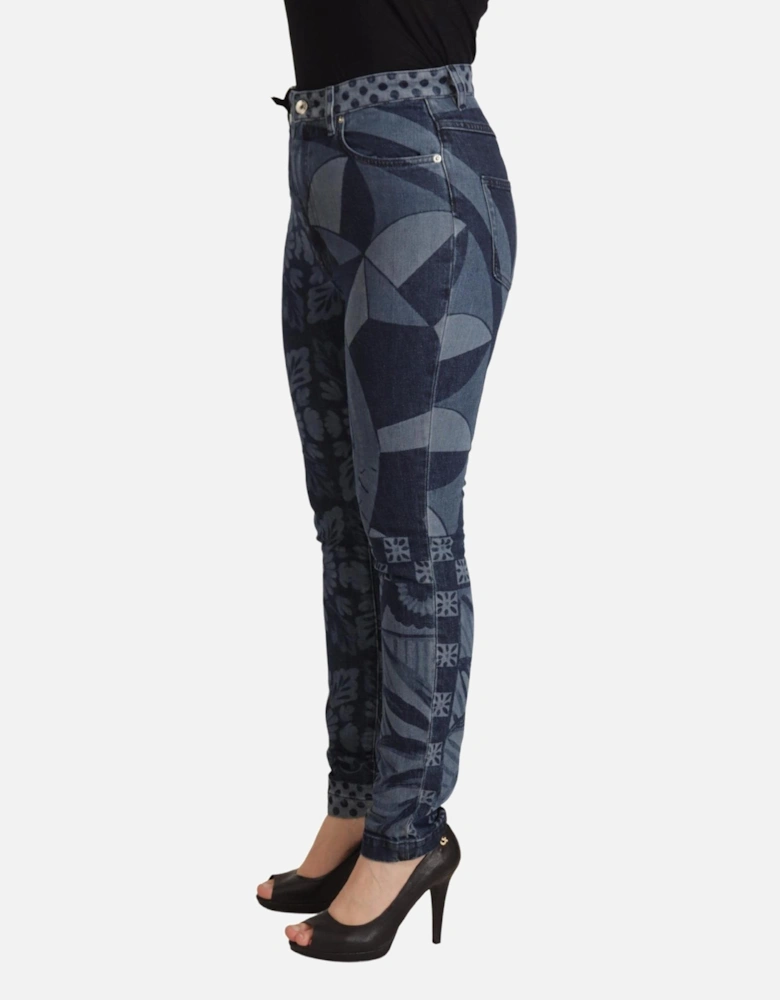 Dolce Gabbana Floral Geometric Skinny Jeans Women - Blue Jeans