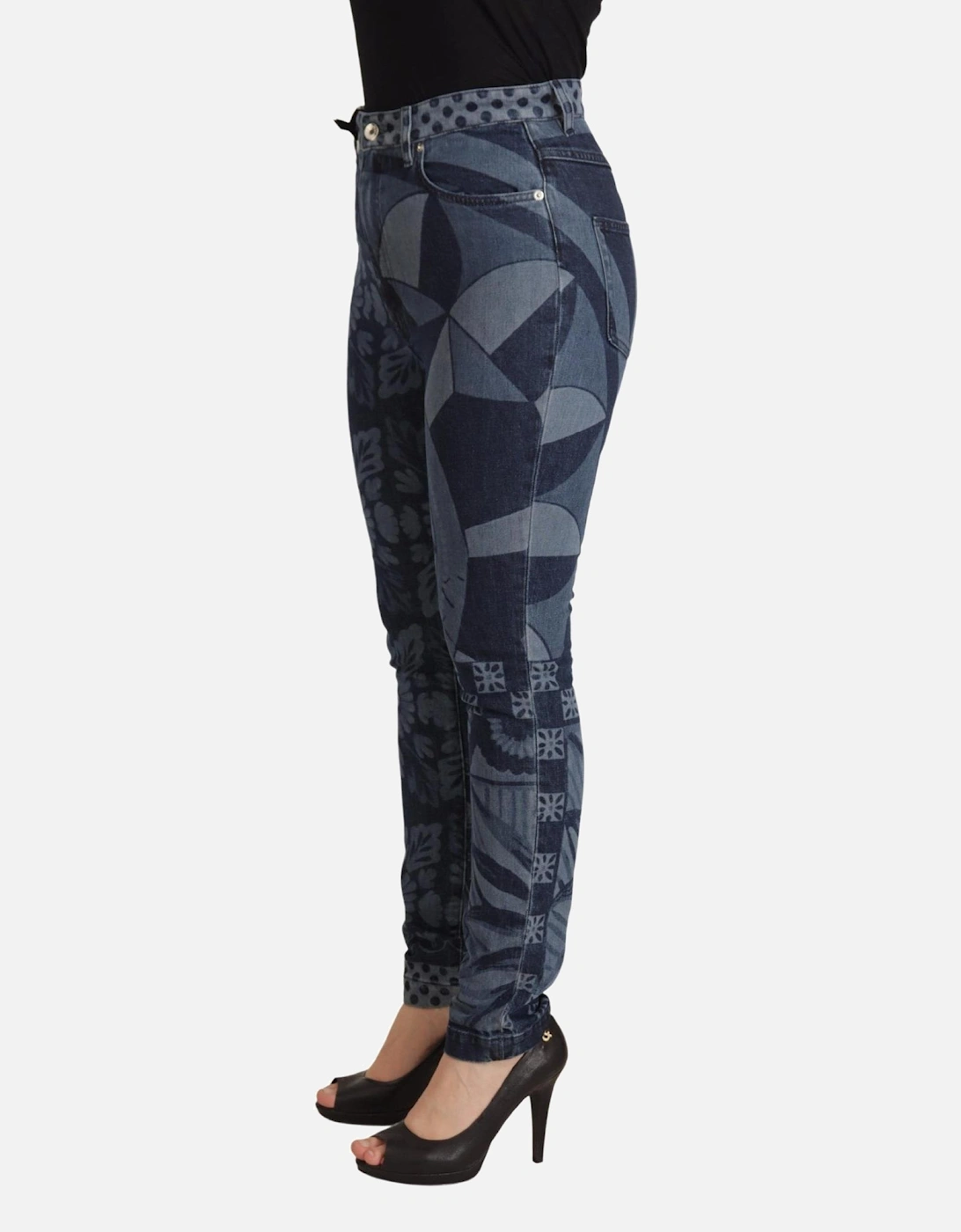 Dolce Gabbana Floral Geometric Skinny Jeans Women - Blue Jeans