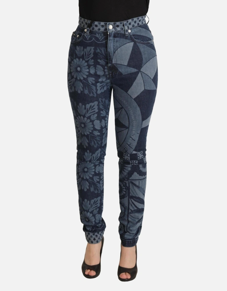 Dolce Gabbana Floral Geometric Skinny Jeans Women - Blue Jeans