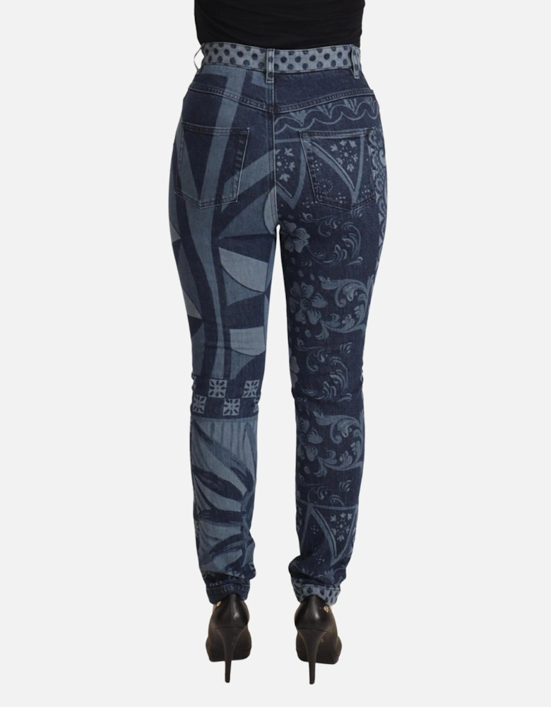 Dolce Gabbana Floral Geometric Skinny Jeans Women - Blue Jeans