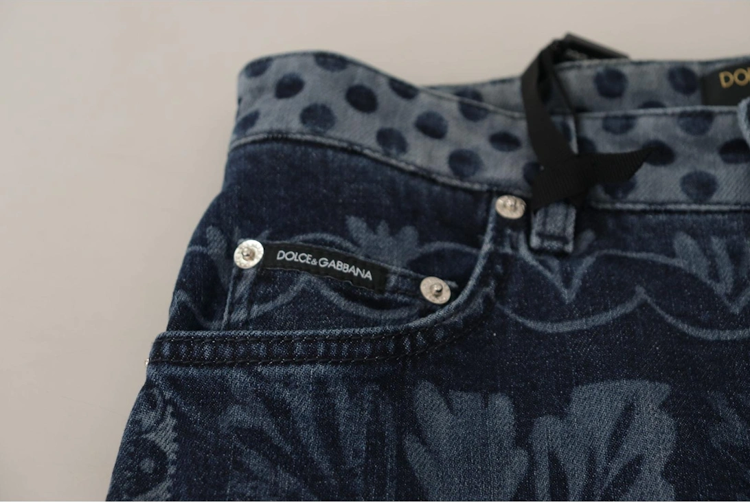 Dolce Gabbana Floral Geometric Skinny Jeans Women - Blue Jeans