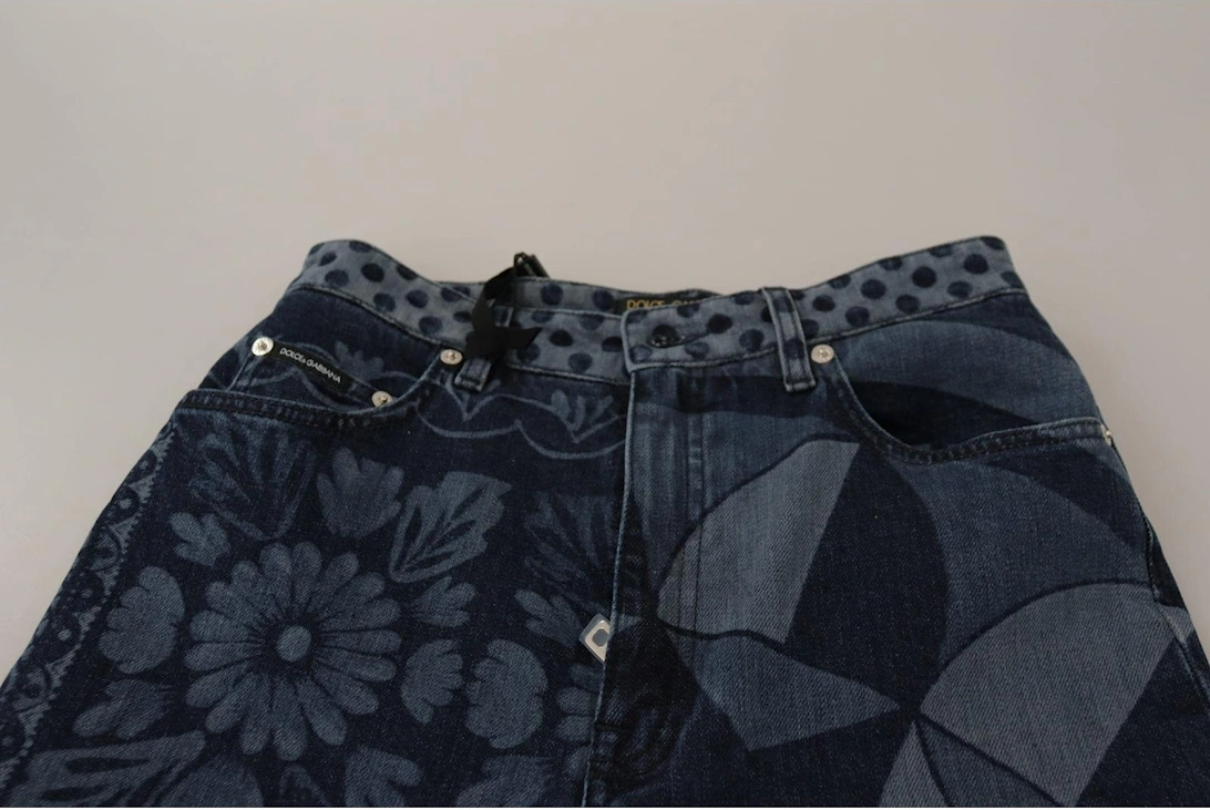 Dolce Gabbana Floral Geometric Skinny Jeans Women - Blue Jeans