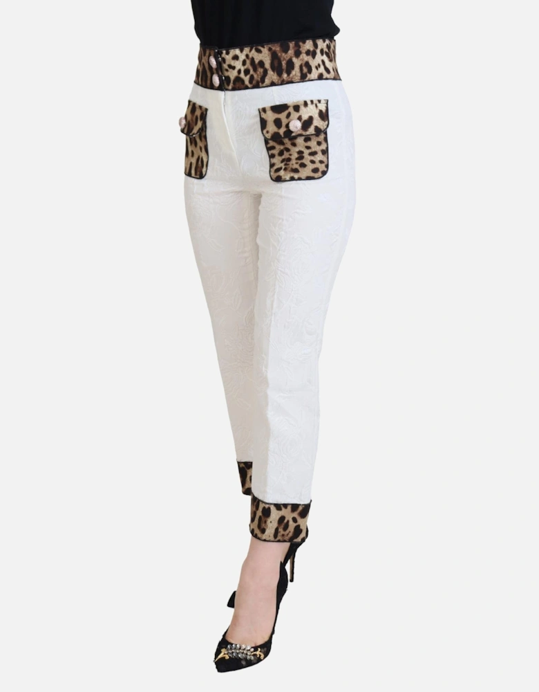 Cropped Pants Leopard Print Detail Women - White Jeans