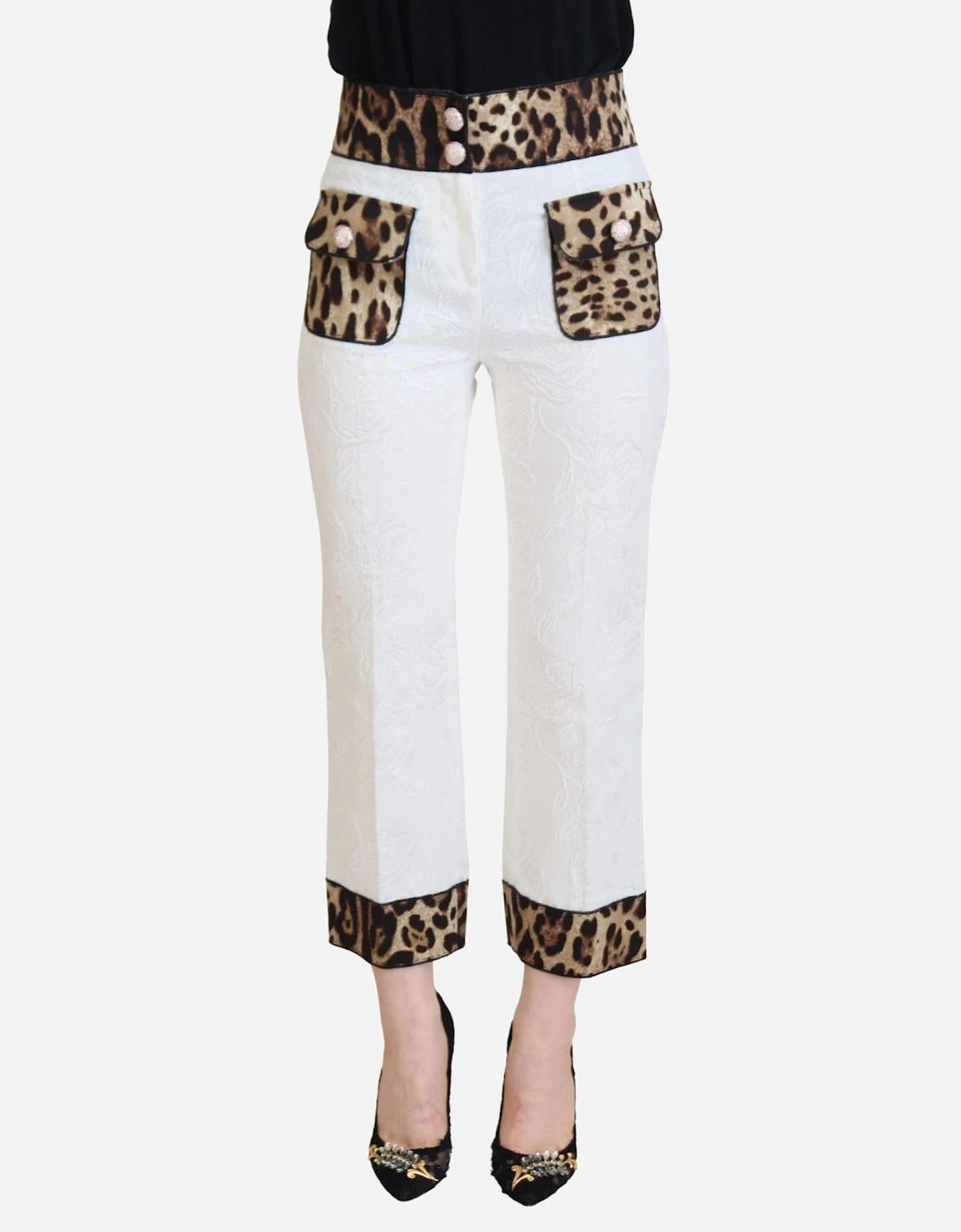 Cropped Pants Leopard Print Detail Women - White Jeans, 6 of 5