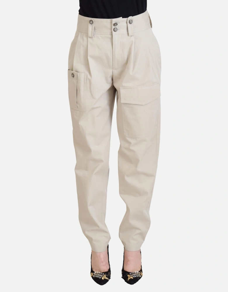 Casual Cotton Pants Women - Beige Jeans