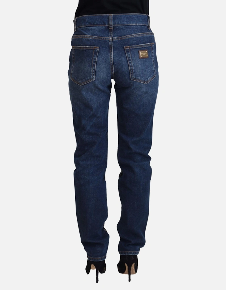 Lace Panel Denim Jeans ModelPAN74208 Women - Black And Blue Jeans