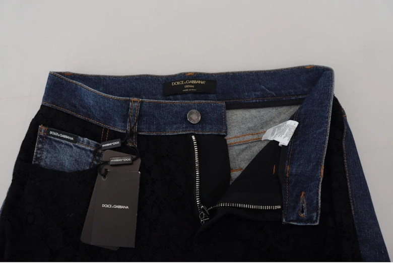 Lace Panel Denim Jeans ModelPAN74208 Women - Black And Blue Jeans