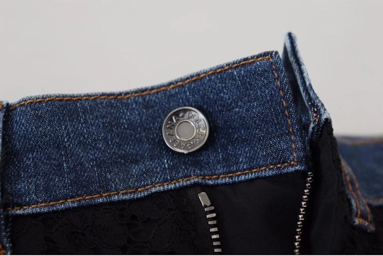 Lace Panel Denim Jeans ModelPAN74208 Women - Black And Blue Jeans